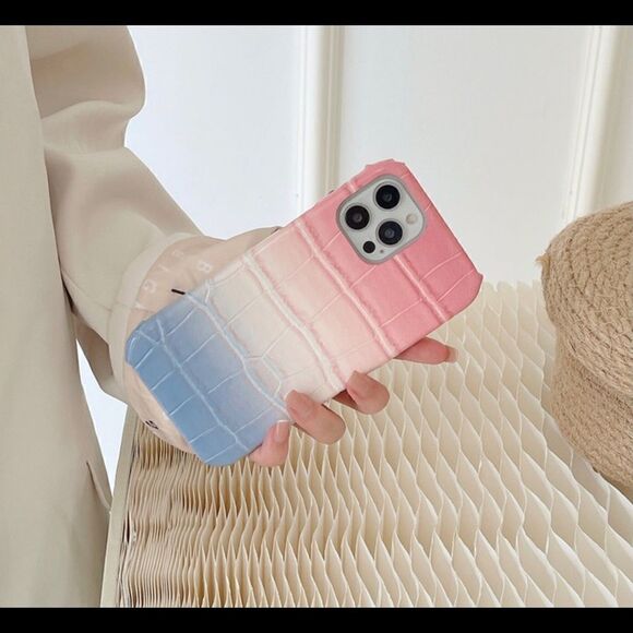 Crocodile Pattern iPhone 13 Pro Max Case-Pink, White & Blue - Picture 2 of 6